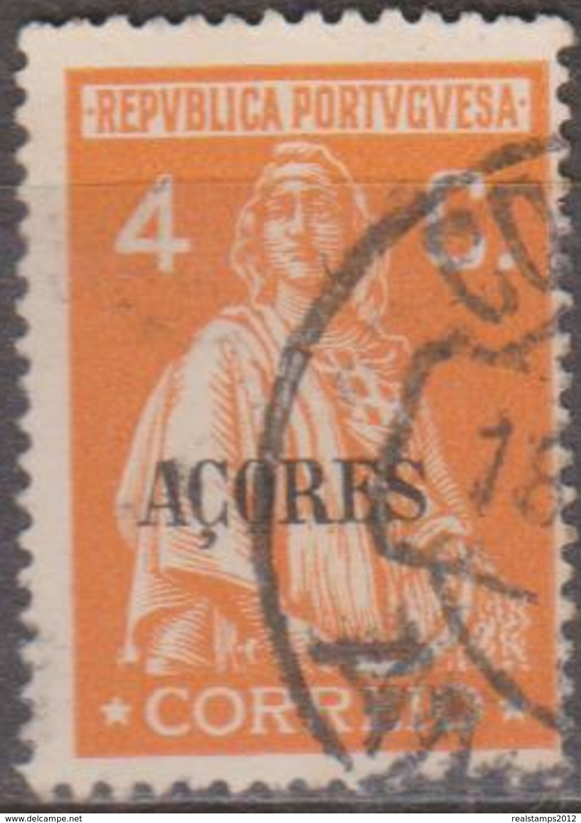 AÇORES-1929-1930, Tipo «CERES»,emissão Londres Selos Continente C/ Sobrec. «AÇORES»  4 C. D.13 1/2x14  (o) Afinsa Nº 289 - Azores