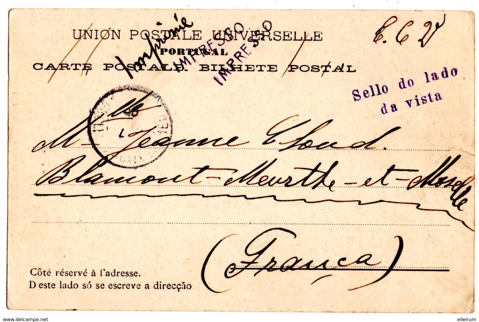 PORTUGAL. LISBONNE .LISBOA CENTRAL Sur 5 REIS X 2. 1905. SUR C.P. Pour BLAMONT (54) - Lettres & Documents