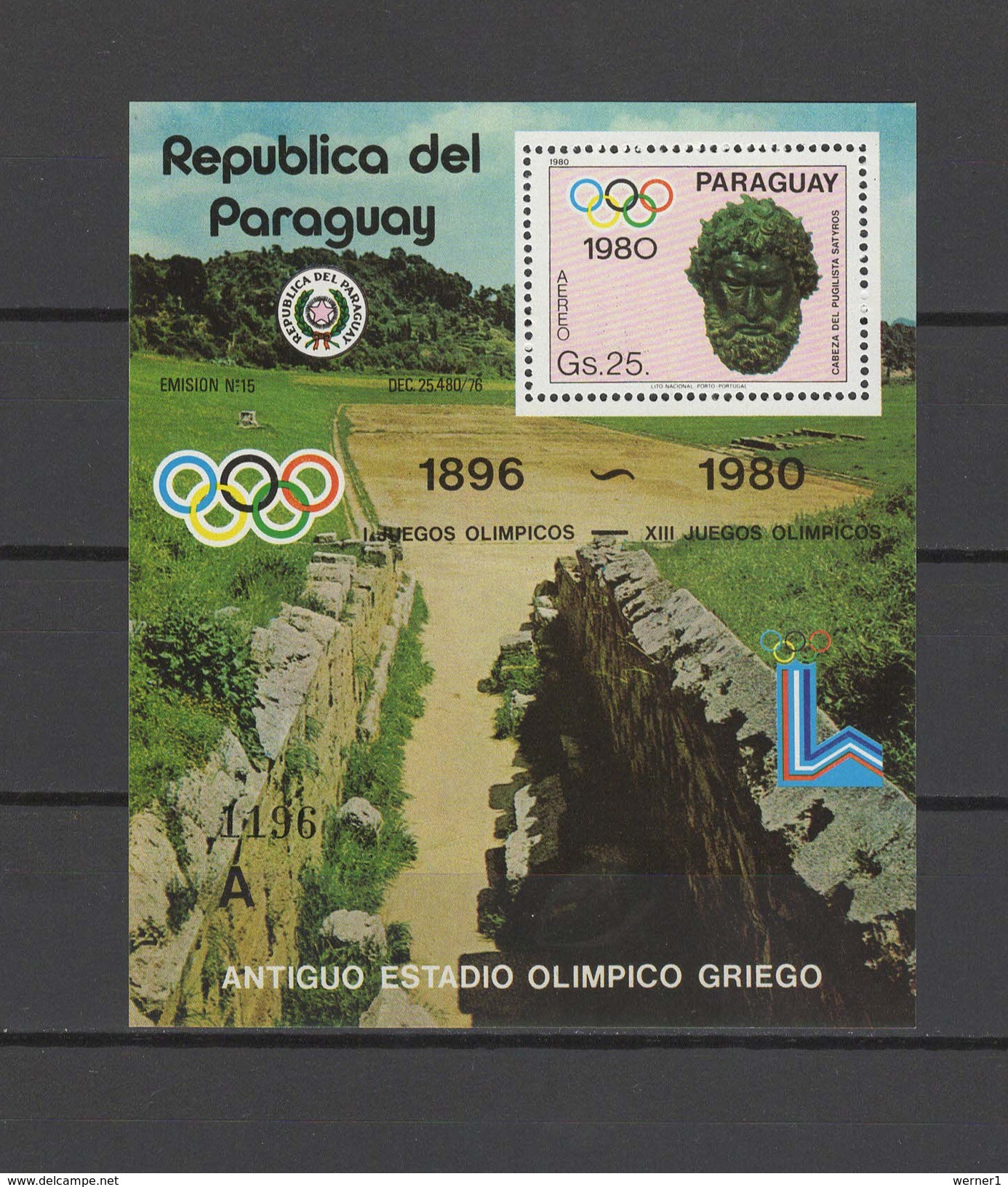 Paraguay 1980 Olympic Games Lake Placid S/s With "A" Number MNH - Winter 1980: Lake Placid