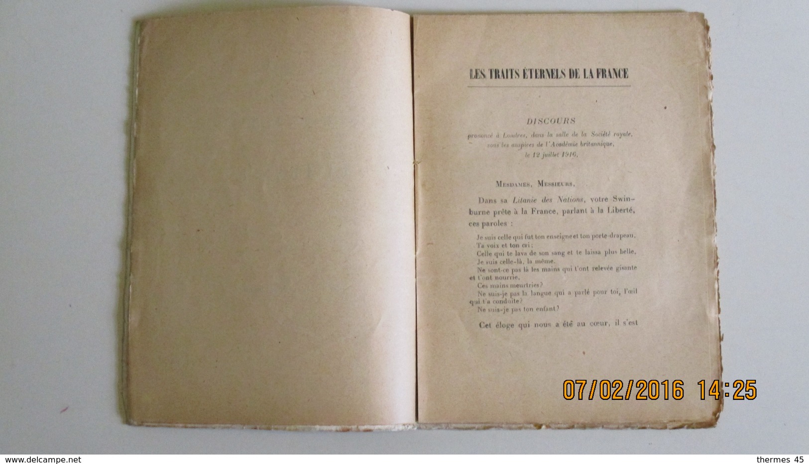 MAURICE BARRES / LES TRAITS ETERNELS DE LA FRANCE / 1917 / DISCOURS ( à LONDRES ) - Histoire