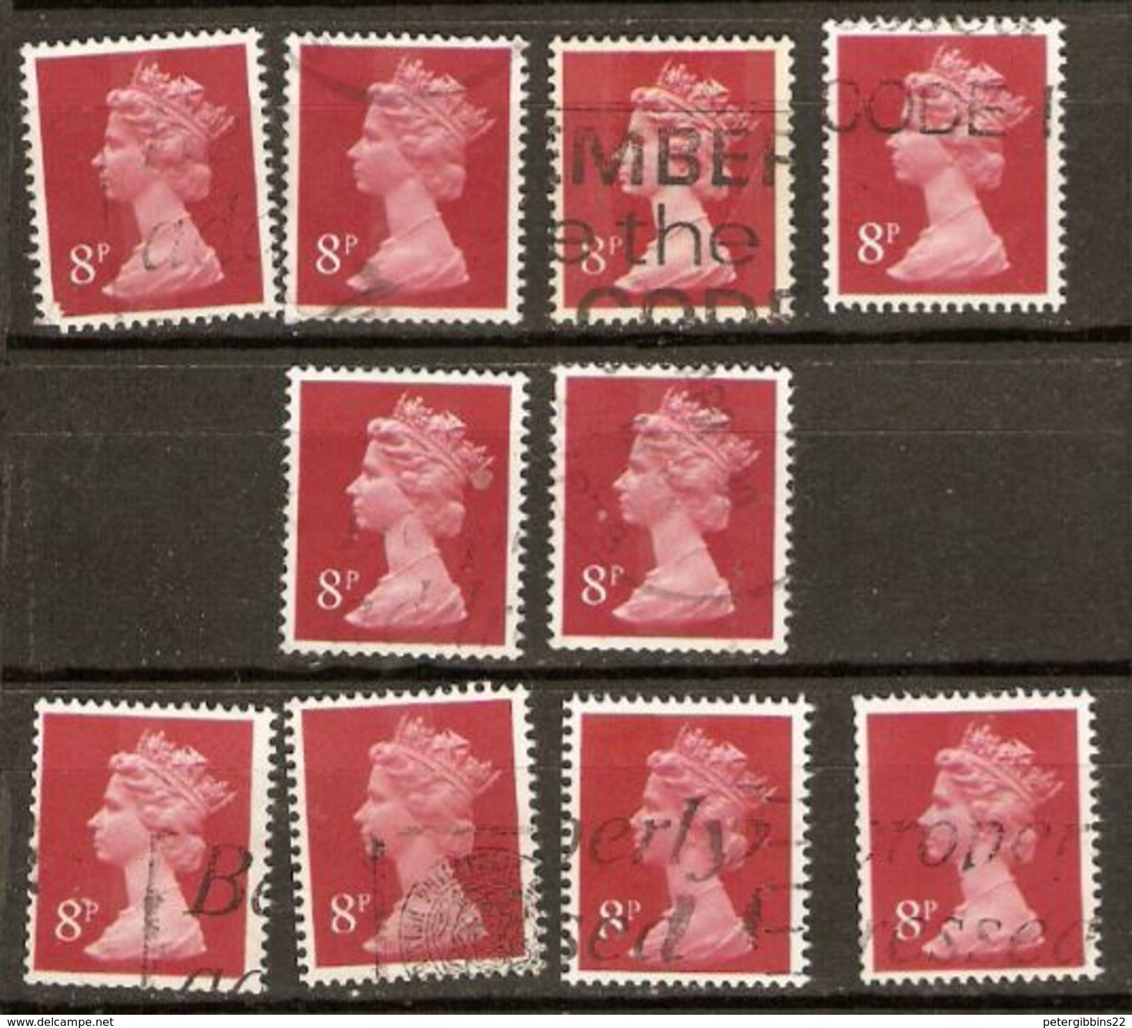 Great Britain 1971 8p Red, Machin Decimal Good Used X10 - Lots & Kiloware (mixtures) - Max. 999 Stamps