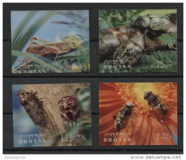 BHUTAN, 4 STAMPS INSECTS, ALL 3D, MINT NEVER HINGED - Bhoutan