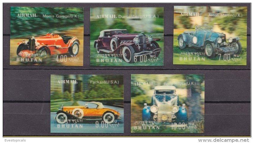 BHUTAN, AUTOMOBILES 1971, SET OF 5 AIRPOST STAMPS, MNH - Bhoutan