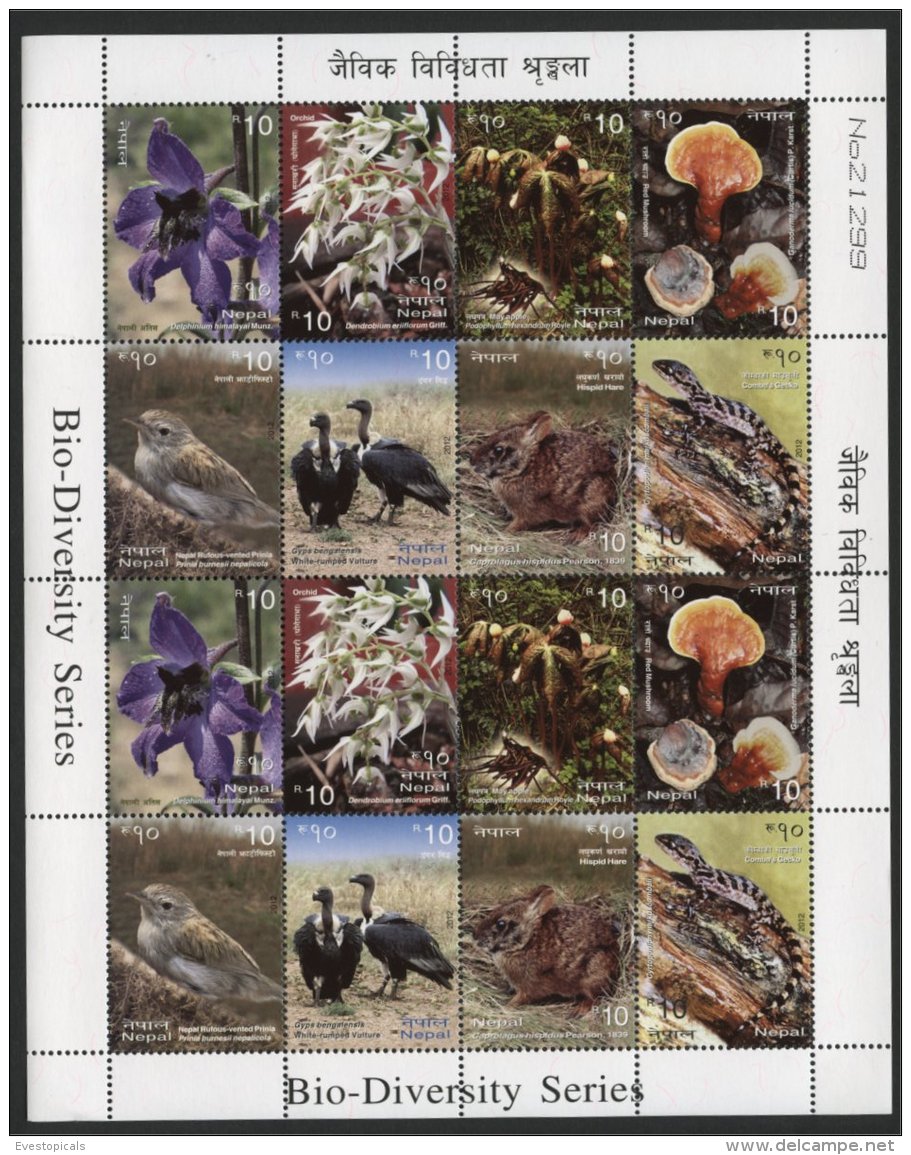 NEPAL, BIODIVERSITY MINI SHEET FROM 2012, MINT NEVER HINGED - Népal