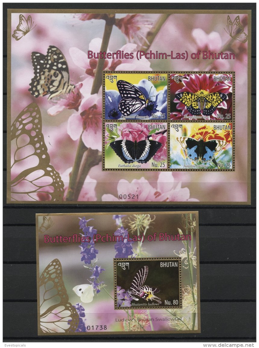 BHUTAN, BUTTERFLIES, 2 SOUVENIR SHEETS MNH - Bhoutan