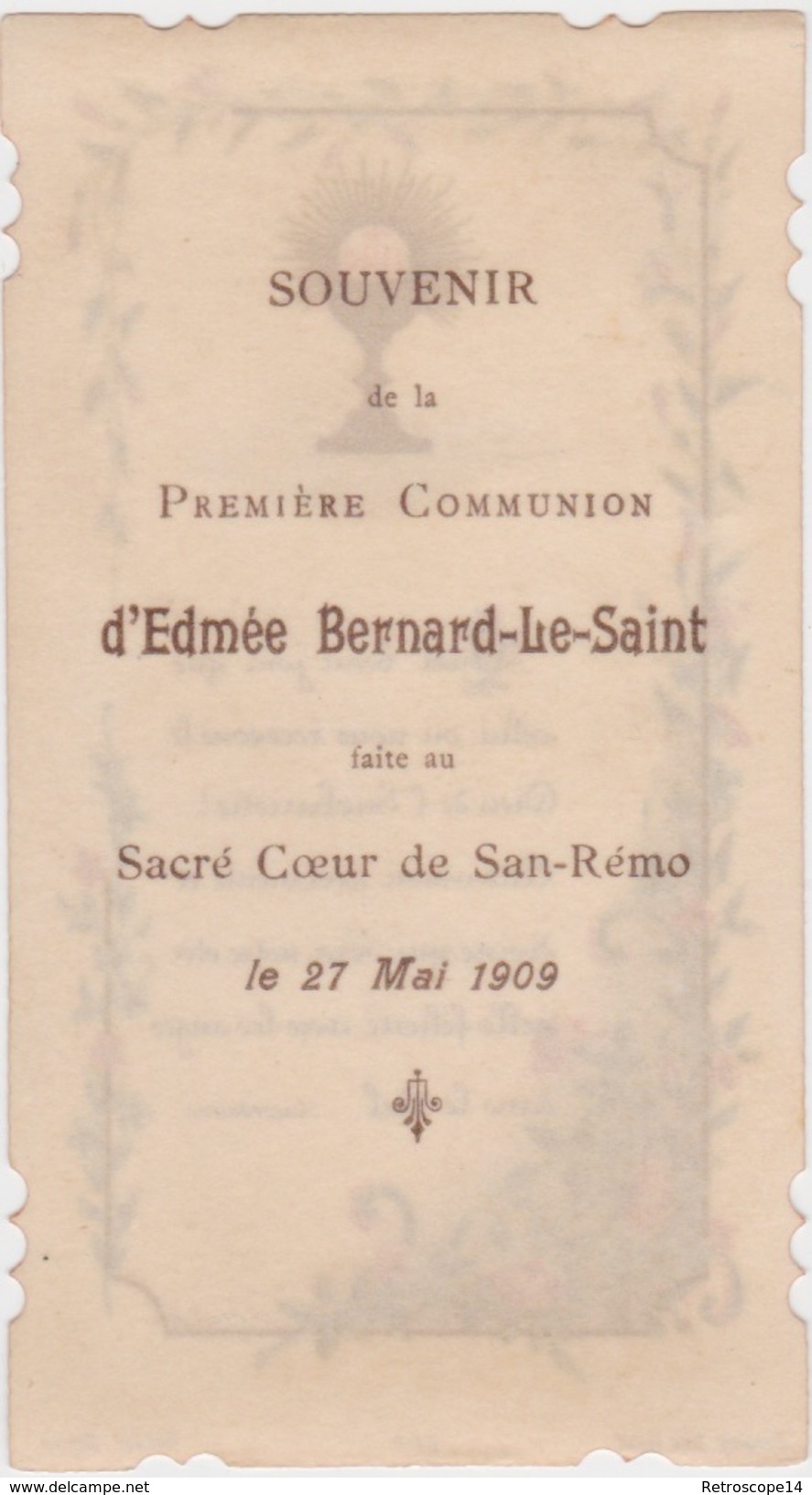 EDMÉE BERNARD LE-SAINT. Souvenir De Première Communion, 1909, SAINT SÉBASTIEN (San Sebastian, Donastia, Pays Basque). - Communion