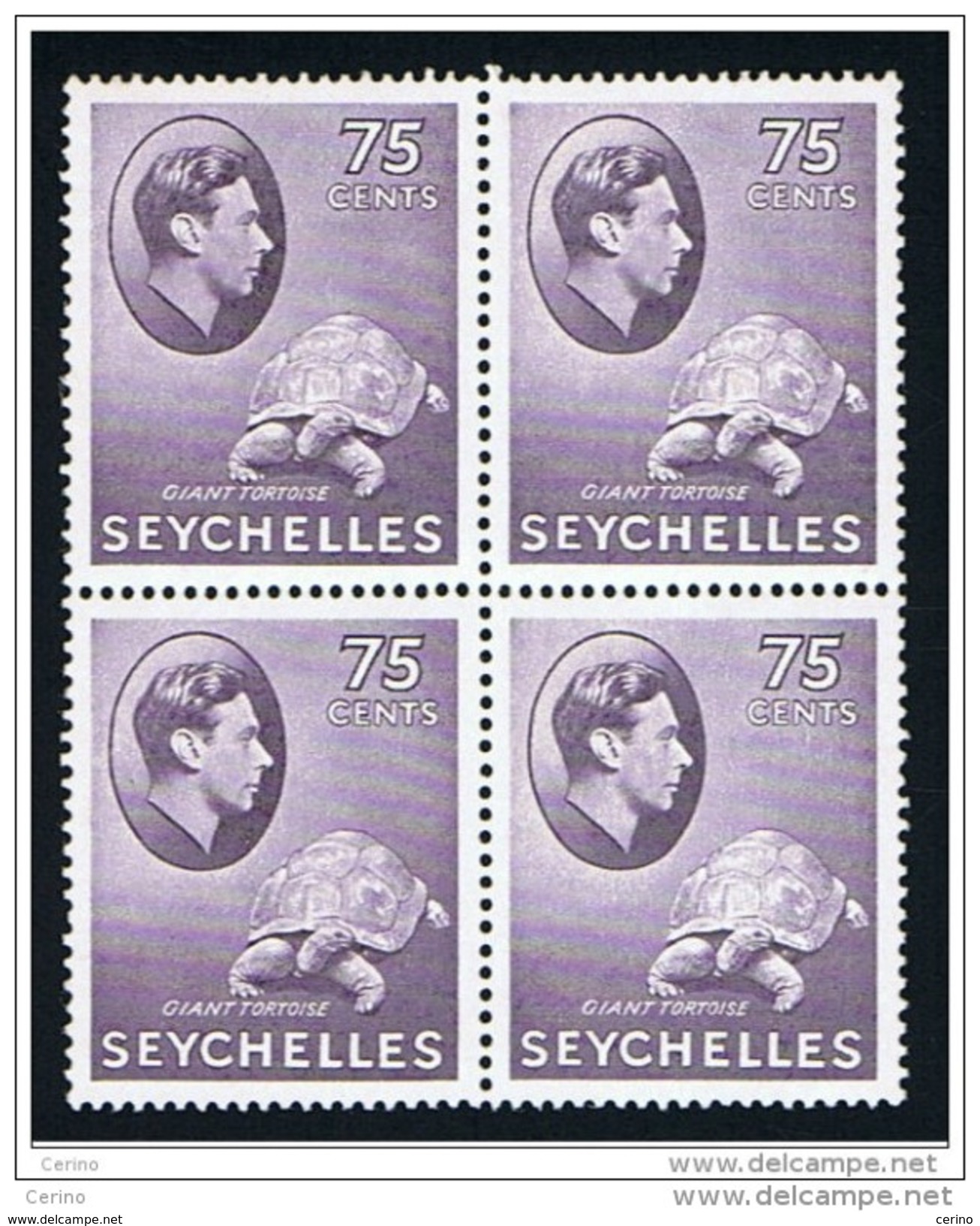 SEYCHELLES:  1941  GIORGIO  VI° -  75 C. VIOLETTO  BL. 4  T.L. -  YV/TELL. 140 - Seychelles (...-1976)
