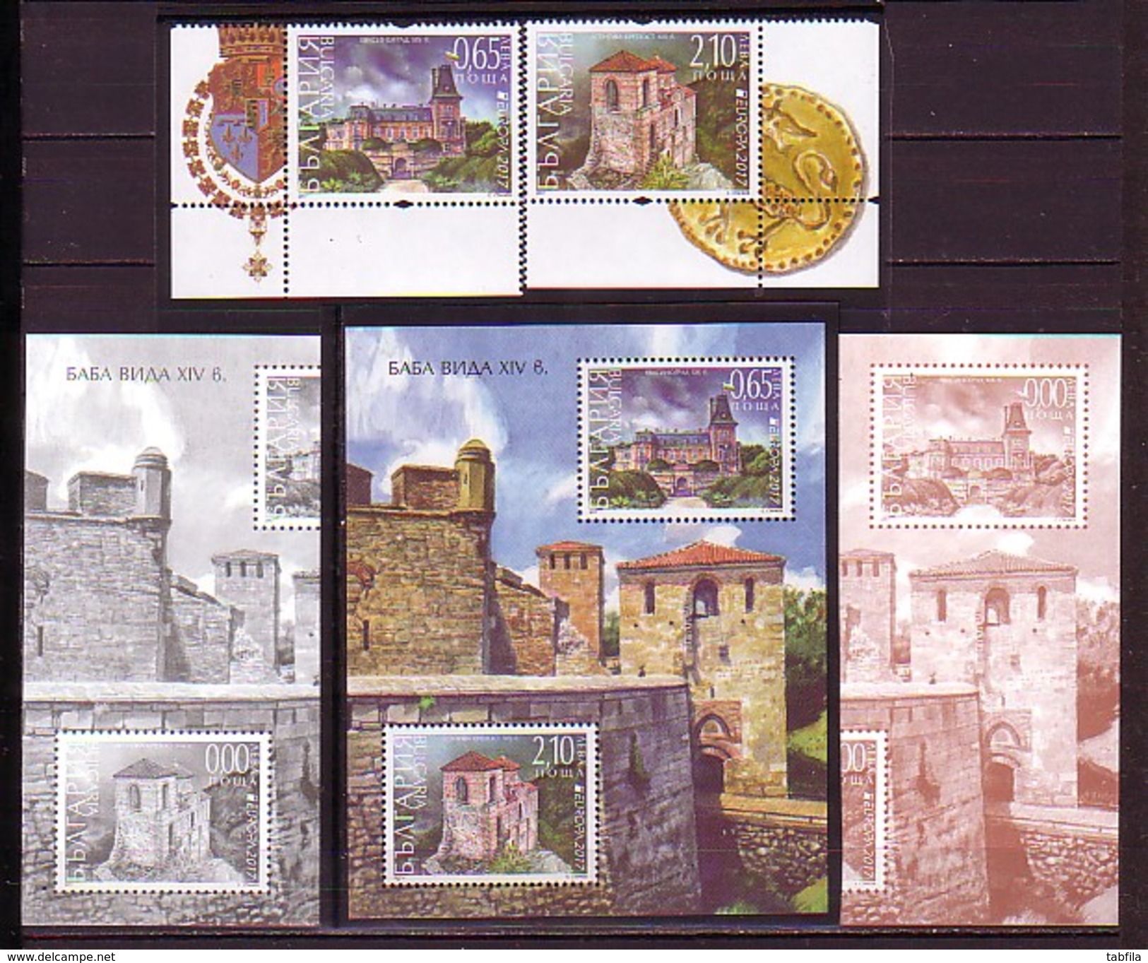 BULGARIA  - 2017 - EUROPA - Fortresses - Set + Vignet + Bl Normal + 2Bl Suuv. - 2017