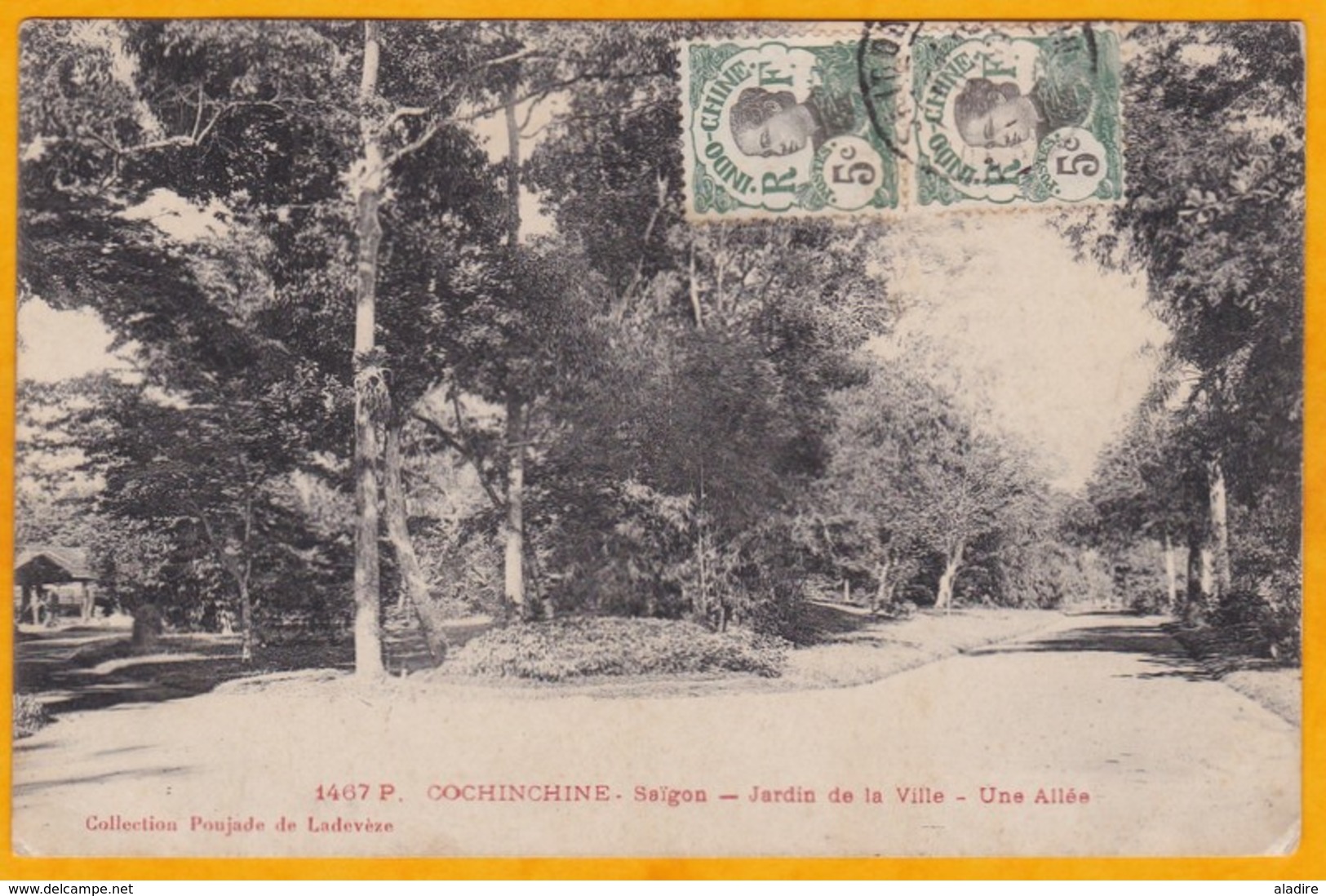 1911 - CP De Saigon Vers Taininh - Affranchissement Paire De 5 C - Cad Arrivée - Vue Jardin De La Ville - Lettres & Documents