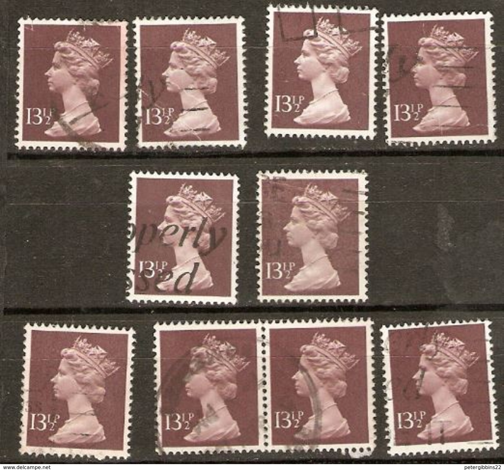 Great Britain 1971 13,1/2p, Brown,  Machin Decimal Good Used X10 - Lots & Kiloware (max. 999 Stück)