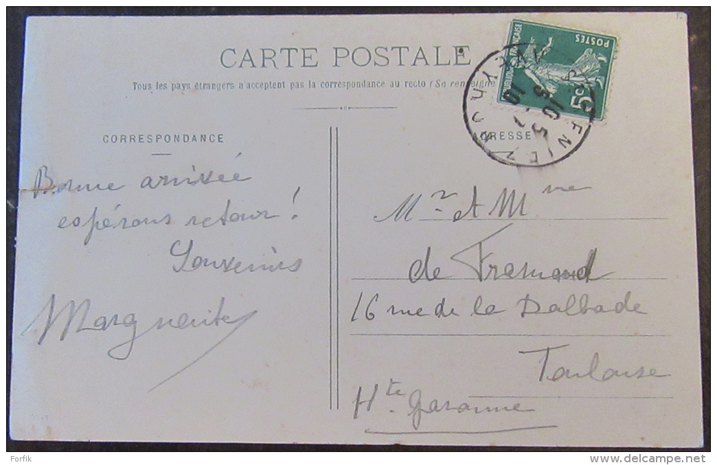 Carte Postale Animée St Geniez D'Olt - La Poujade + Timbres Semeuse 5c N°137 Et 10c Pré-oblitéré N°52 - Autres & Non Classés