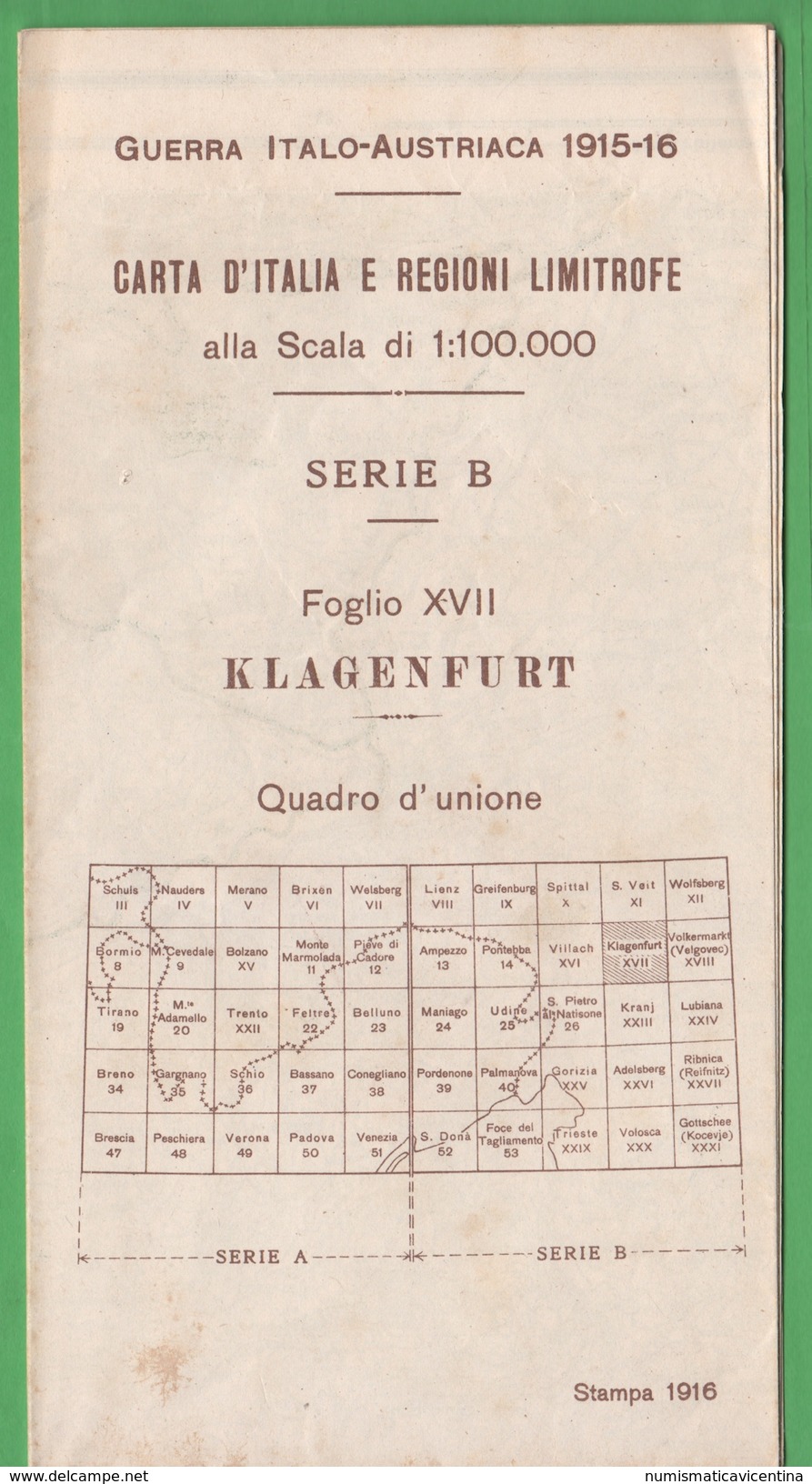 Klaghenfurt Austria Guerra Italo Austriaca Mappa Map Karte Militare 1916 Con Indicazioni Lingua Italiano E Slava - Europa