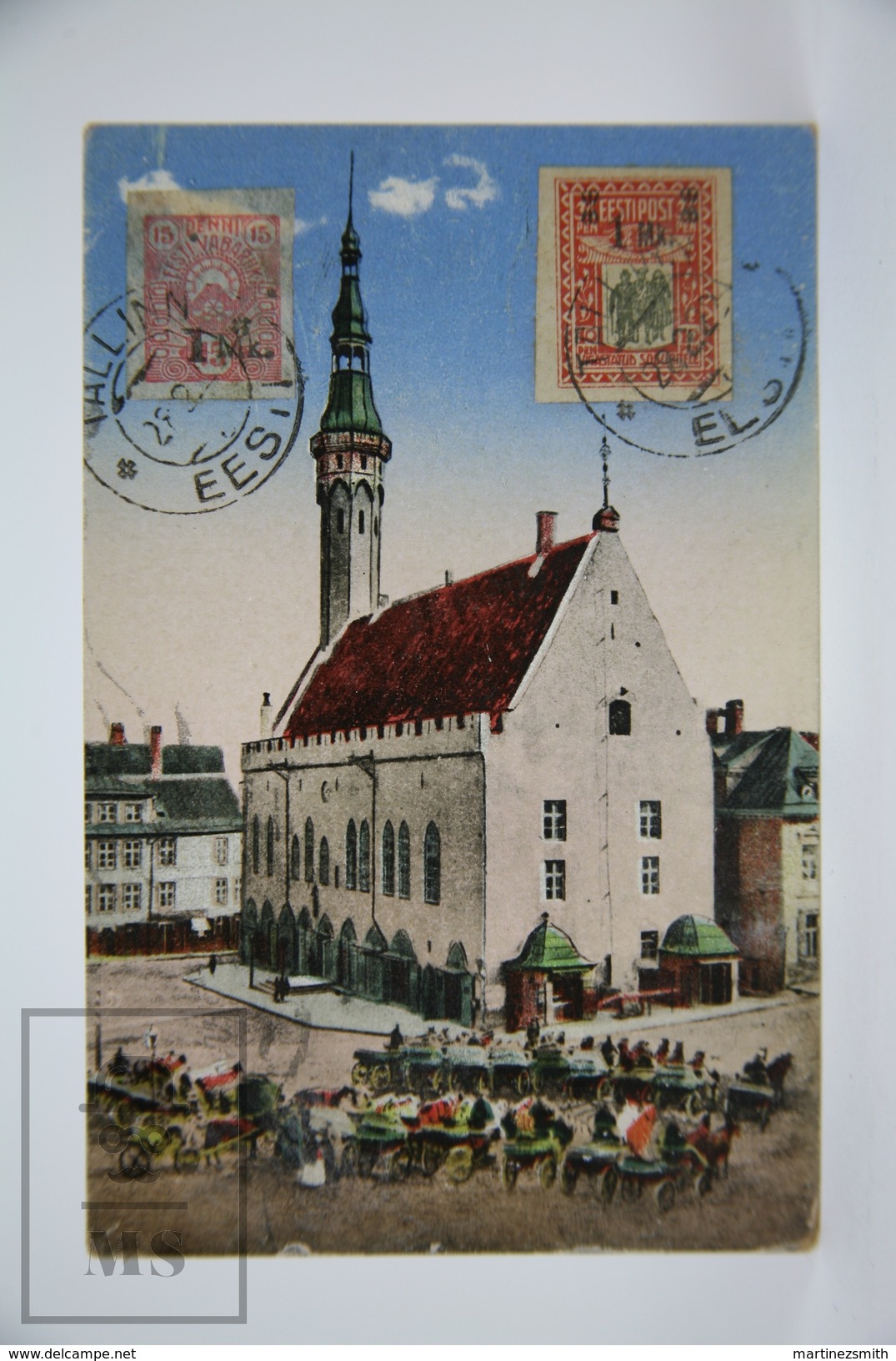 Old Postcard Estonia - Tallinn. Raekoda. Reval. Rathaus - Old Carriages - 1922 - Estonia