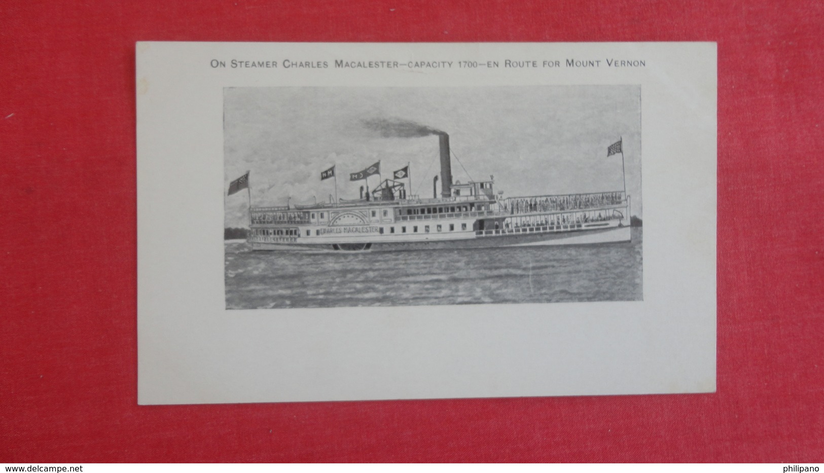 Steamer Charles Macalester  En Route For Mount Vernon    Ref 2580 - Paquebots