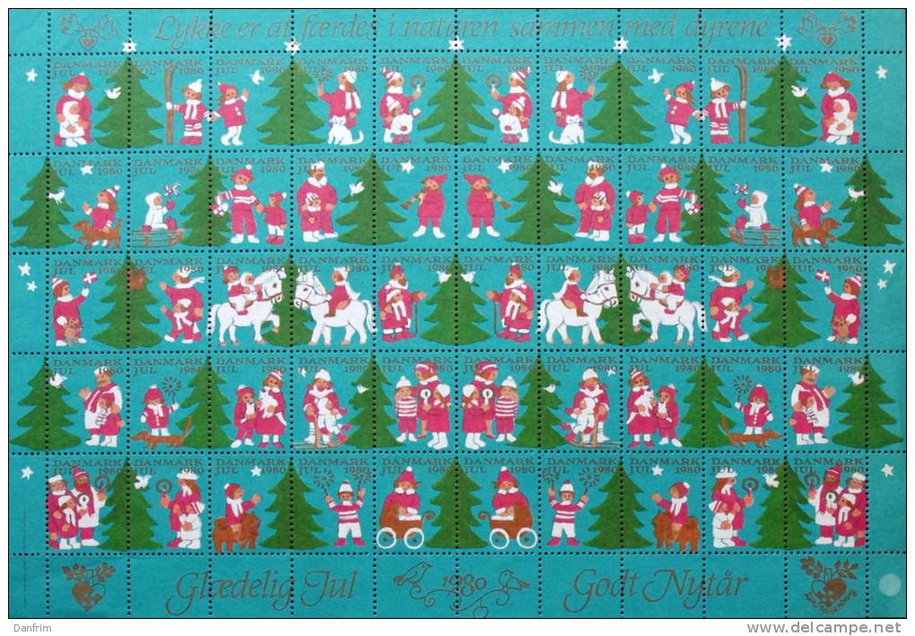 Denmark Christmas Seal 1980 MNH Full Sheet Unfolded   Christmasmotives - Ganze Bögen