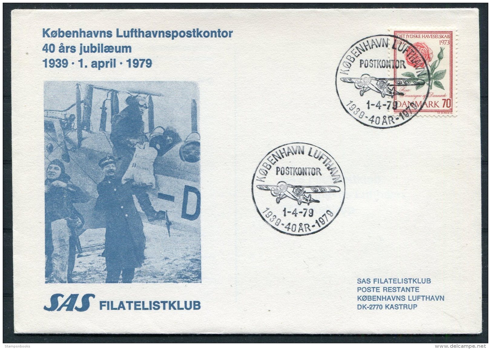 1979 Denmark SAS Flight Cover Copenhagen Postkontor. Slania - Posta Aerea