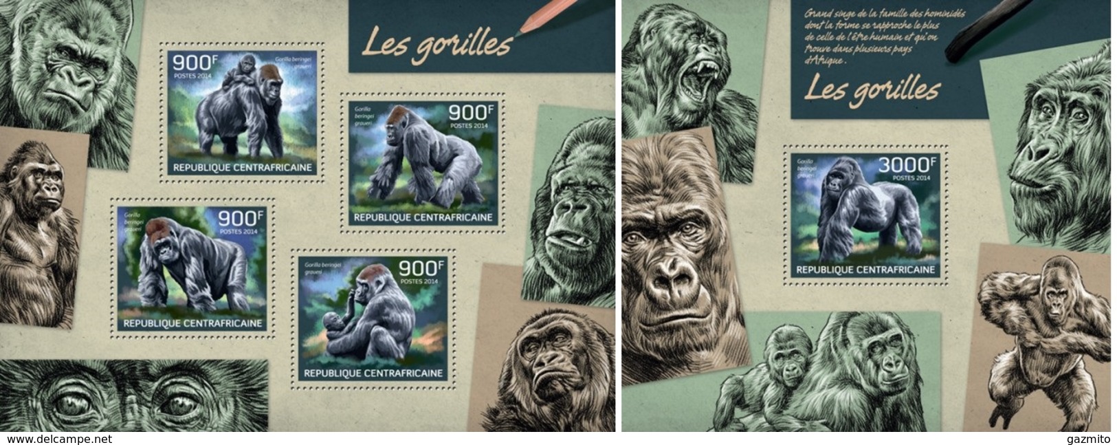 Centrafrica 2014, Animals, Gorillas, 4val In BF+BF - Gorilas