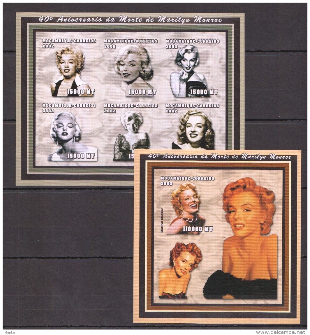 PP315 IMPERFORATE 2002 MOCAMBIQUE-CORREIOS FAMOUS PEOPLE MARILIN MONROE 1KB+1BL MNH - Schauspieler