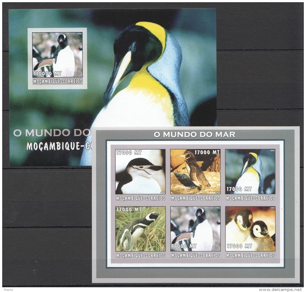 RR54 !!IMPERFORATE 2002 MOCAMBIQUE-CORREIOS FAUNA BIRDS PENGUINS DO MAR KB+BL MNH - Pinguine