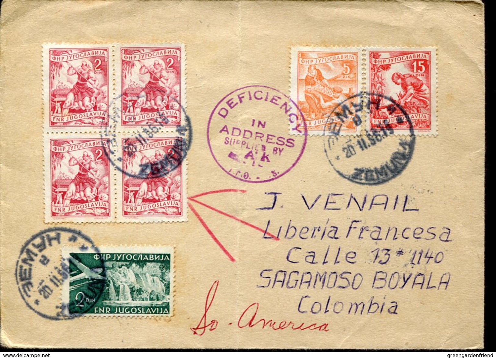 21747 Jugoslavia,circuled Cover 1956 From Zemun To Colombia - Lettres & Documents