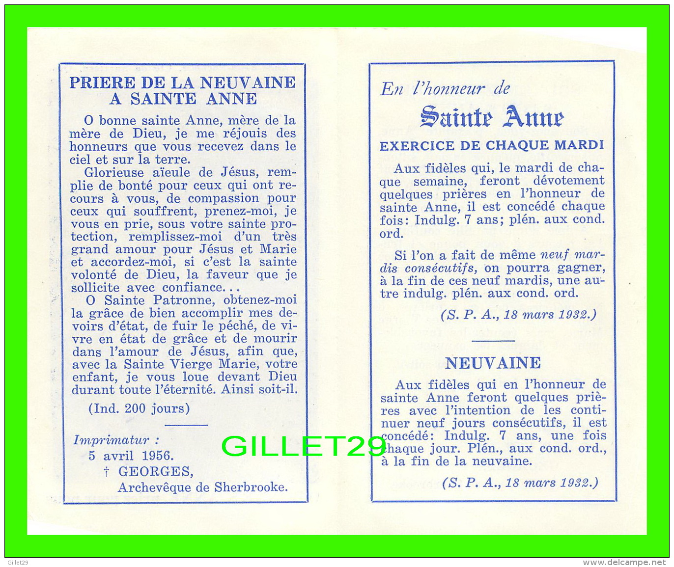 IMAGES RELIGIEUSES - O BONNE SAINTE-ANNE, PRIEZ POUR NOUS - STE ANNE DE LA ROCHELLE, QUÉBEC -  4 PAGES  1956 - - Images Religieuses