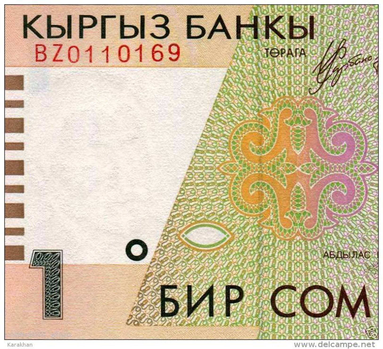 KYRGYZSTAN: RARE Replacement Banknote 1 SOM 1999/2000 P-15 *BZ Prefix*UNC - Kirghizistan