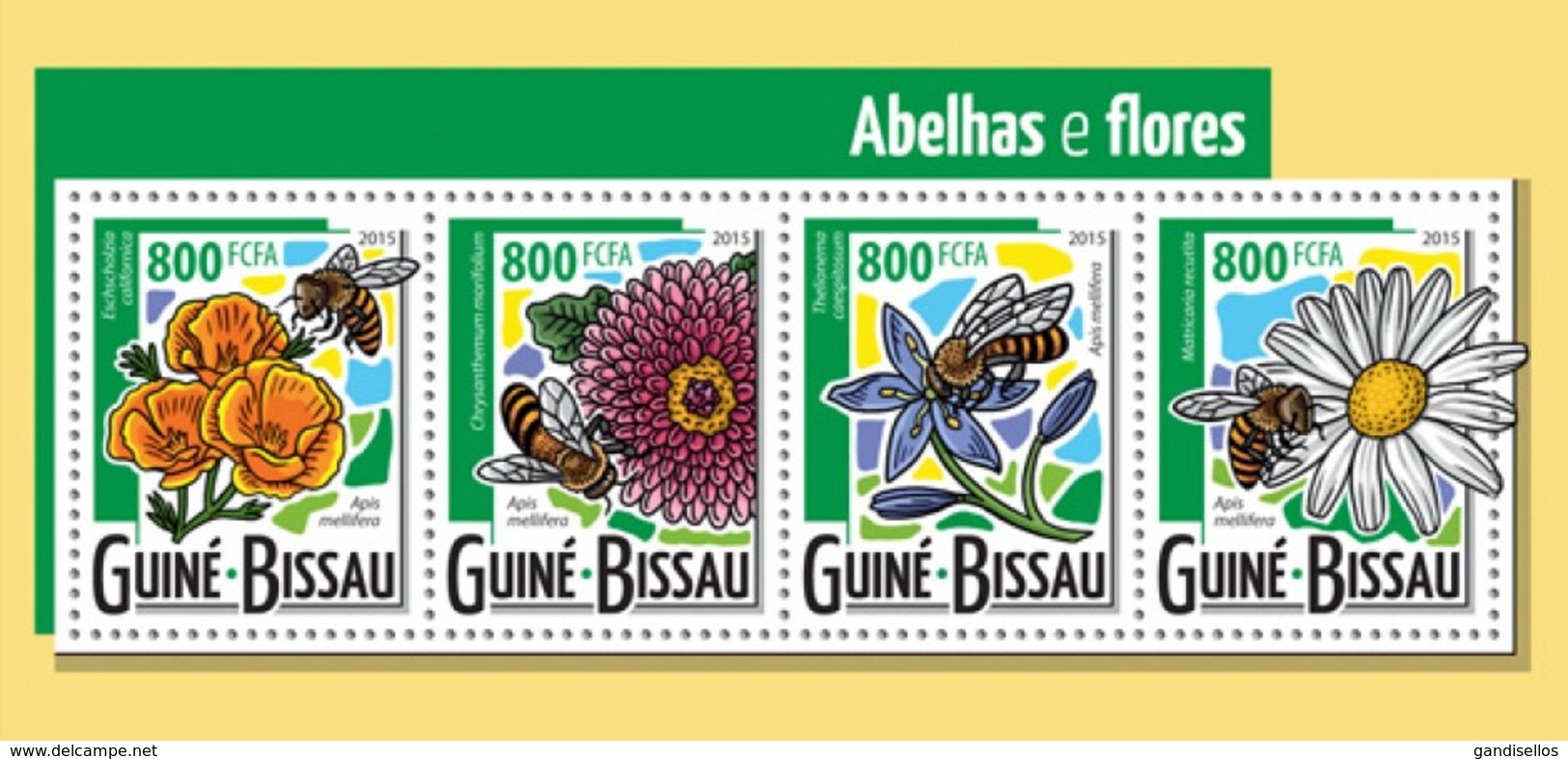 GUINE BISSAU 2015 SHEET BEES ABEJAS BIENEN ABELHAS ABEILLES INSECTS FLOWERS FLEURS FLORES Gb15403a - Guinea-Bissau