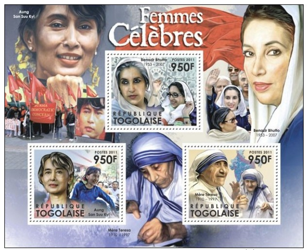 TOGO FAMOUS WOMEN BENAZIR BHUTTO MOTHER TERESA PAKISTAN AAUN SAN SUU KYI S/S MNH C11 TG11517A - Altri & Non Classificati