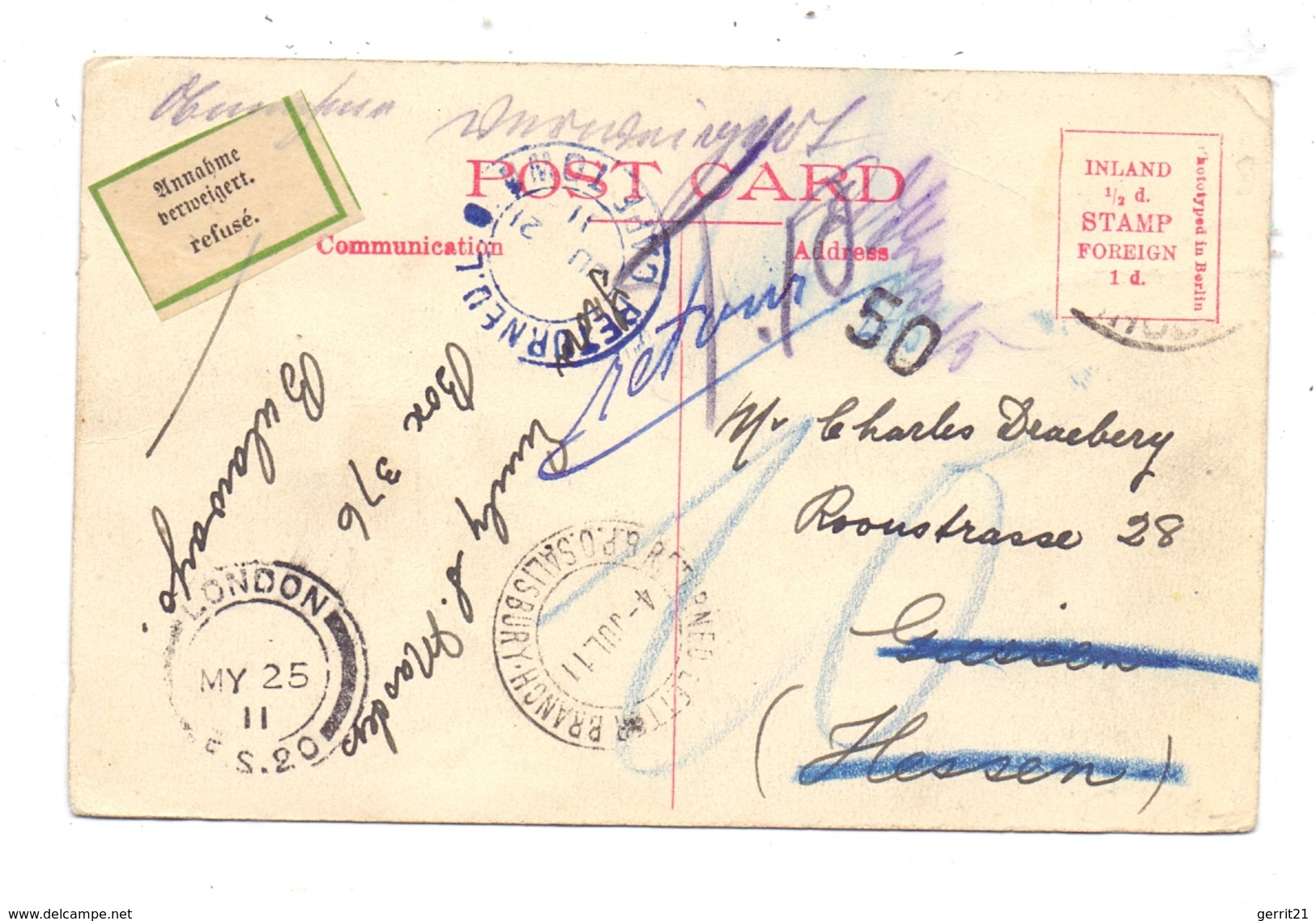 ZIMBABWE - VICTORIA FALLS, Hippo Siesta, Postally RETURNED, 1925 - Simbabwe