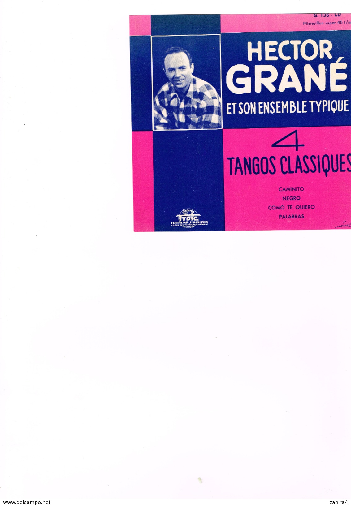 Carton Présentation Disque(Vitrine ?) Hector Grané Et Son Ensemble Typique 4 Tango Classiques Caminito Negro Como Te Qui - Accessoires, Pochettes & Cartons