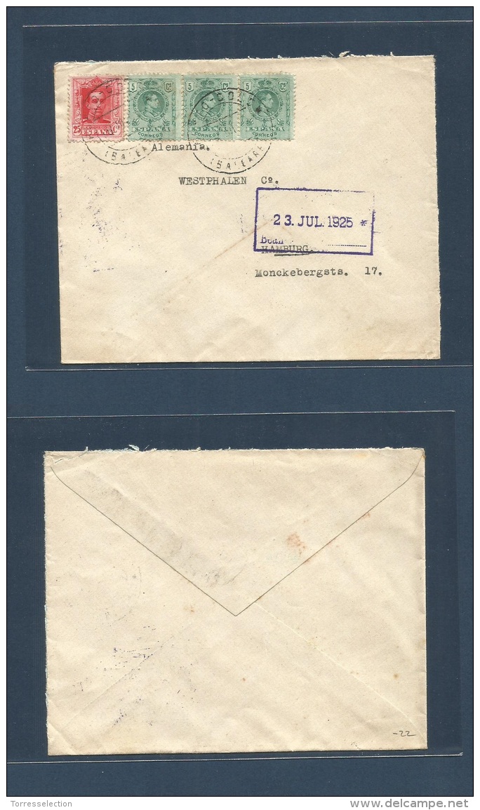 E-PROVINCIAS. 1925. 268 (3), 317. Baleares, Mallorca, Porto Colon - Alemania, Hamburgo (23 Julio) Sobre Franqueo Mixto M - Altri & Non Classificati