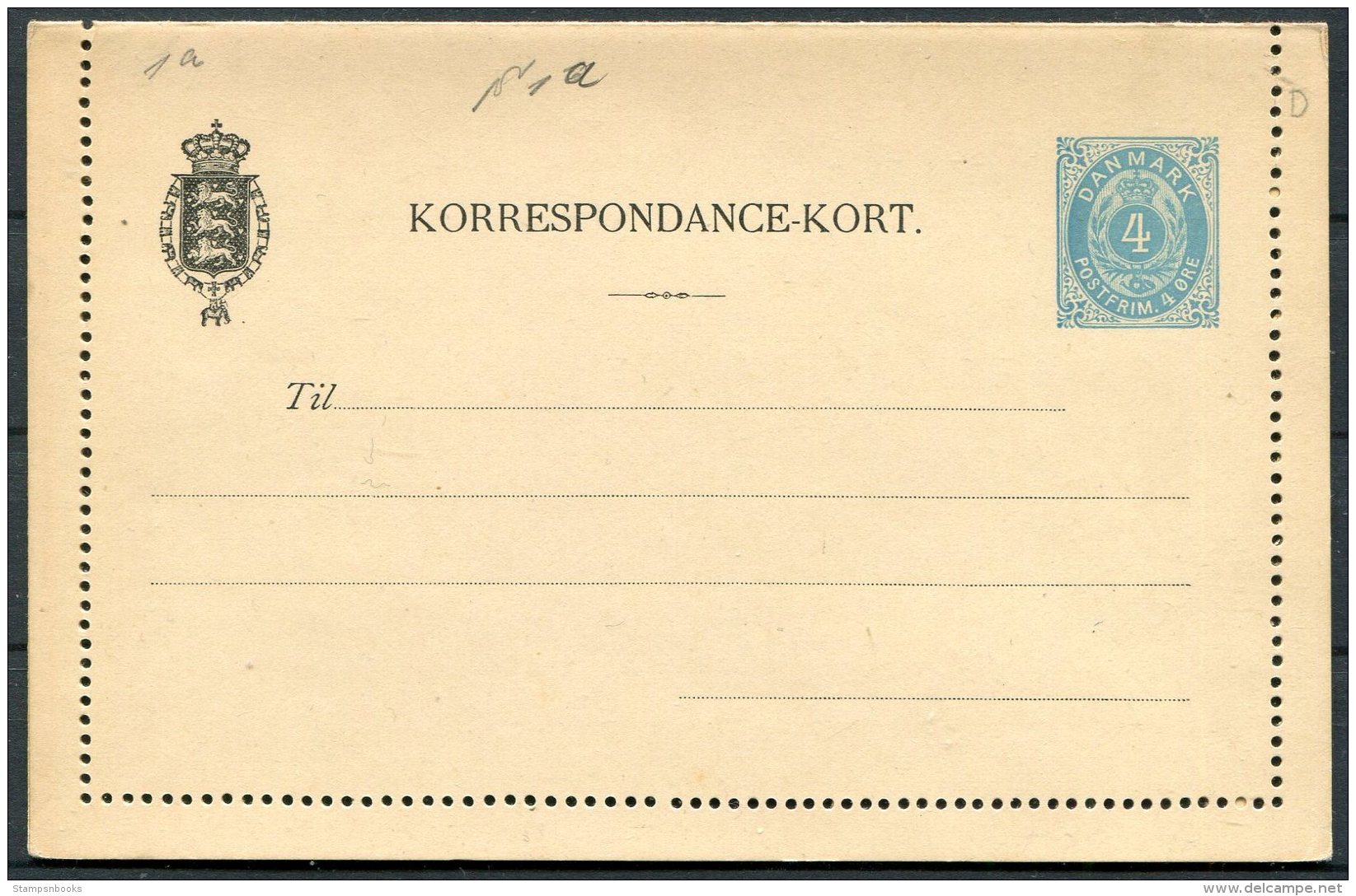 Denmark 4 Ore Postal Stationery Korrespondance-Kort Lettercard - Postwaardestukken