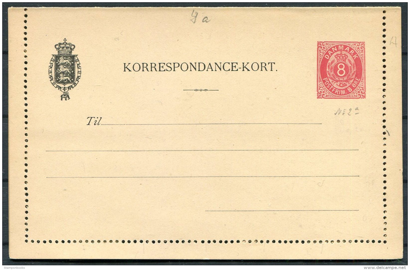 Denmark 8 Ore Postal Stationery Korrespondance-Kort Lettercard - Postal Stationery