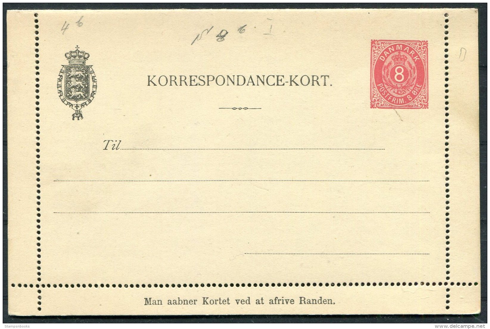 Denmark 8 Ore Postal Stationery Korrespondance-Kort Lettercard - Postal Stationery