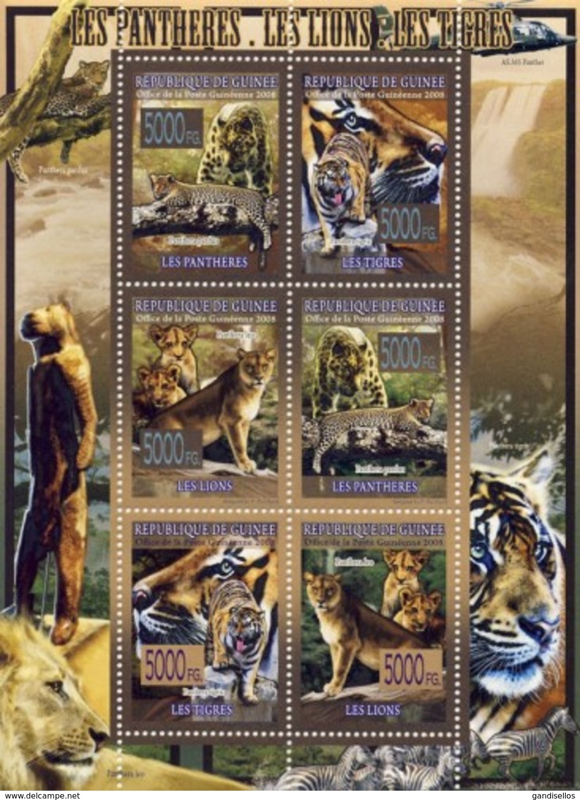 GUINEA 2008 SHEET PANTHERS LIONS TIGERS WILD CATS PANTHERES TIGRES CHATS SAUVAGES PANTERAS LEONES WILDLIFE Gu0831 - Guinee (1958-...)