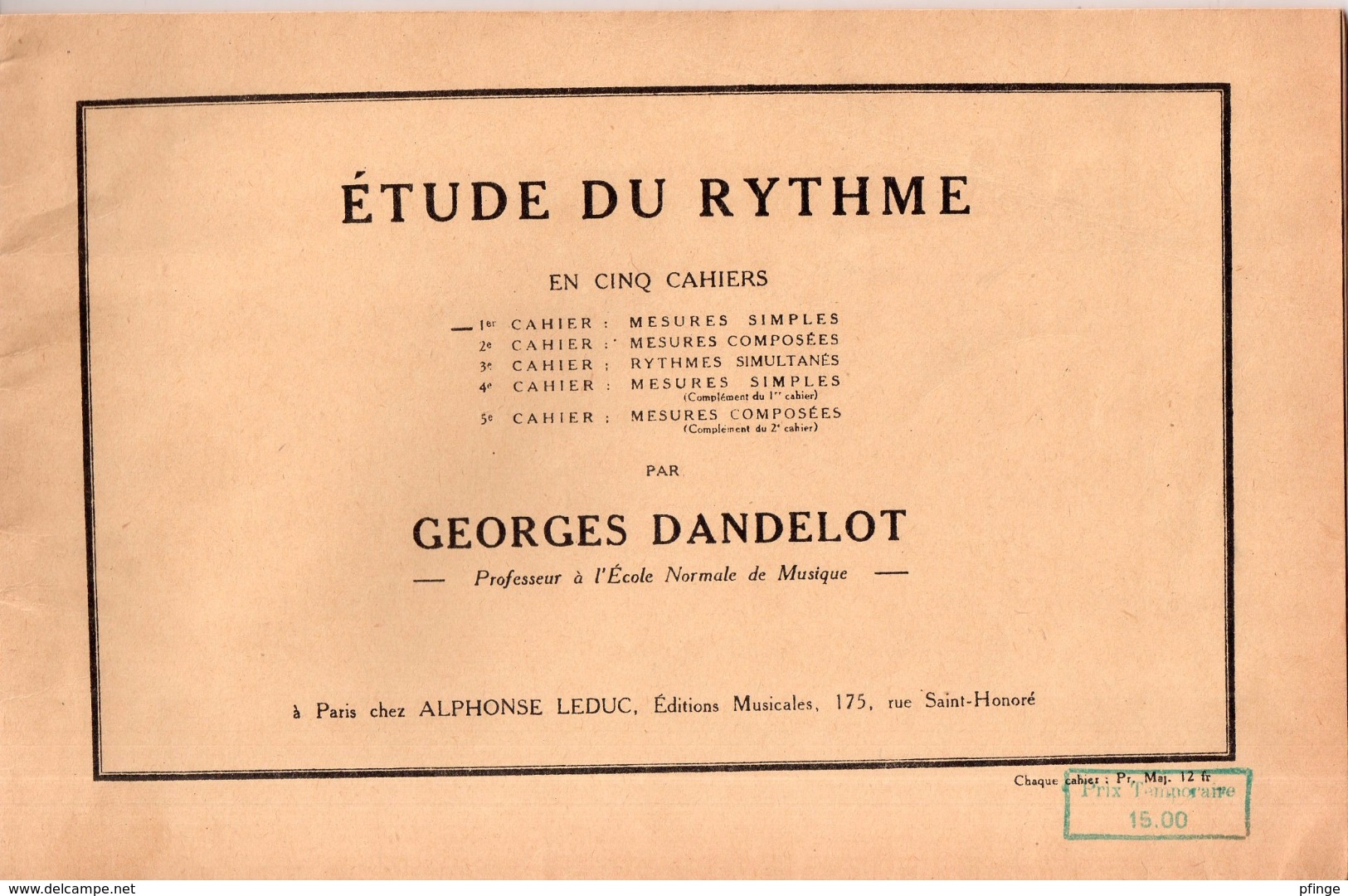 Etude Du Rythme Par Georges Dandelot, 1937 - Aprendizaje