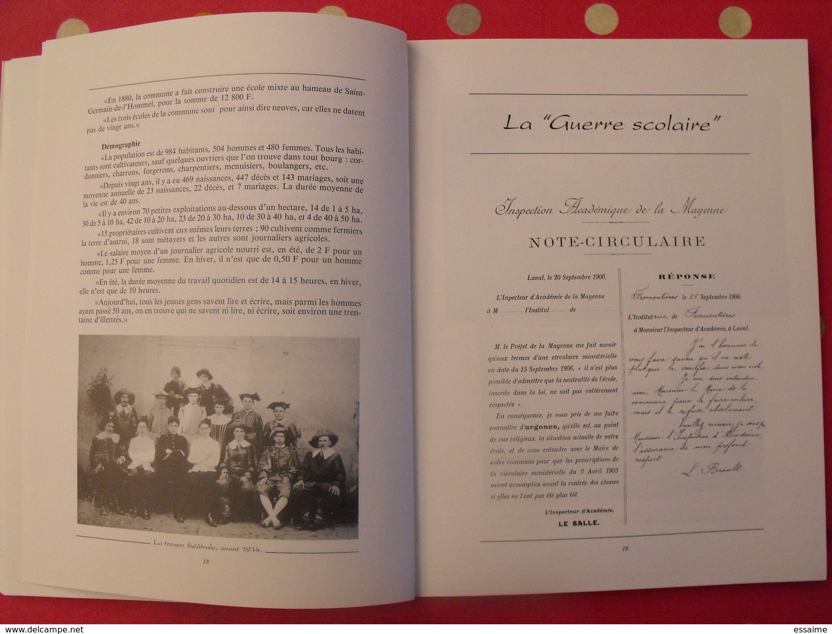 chroniques de mon village : Fromentières. Mayenne. Paul Boisseau, instituteur. éditions Siloë 1987 Laval