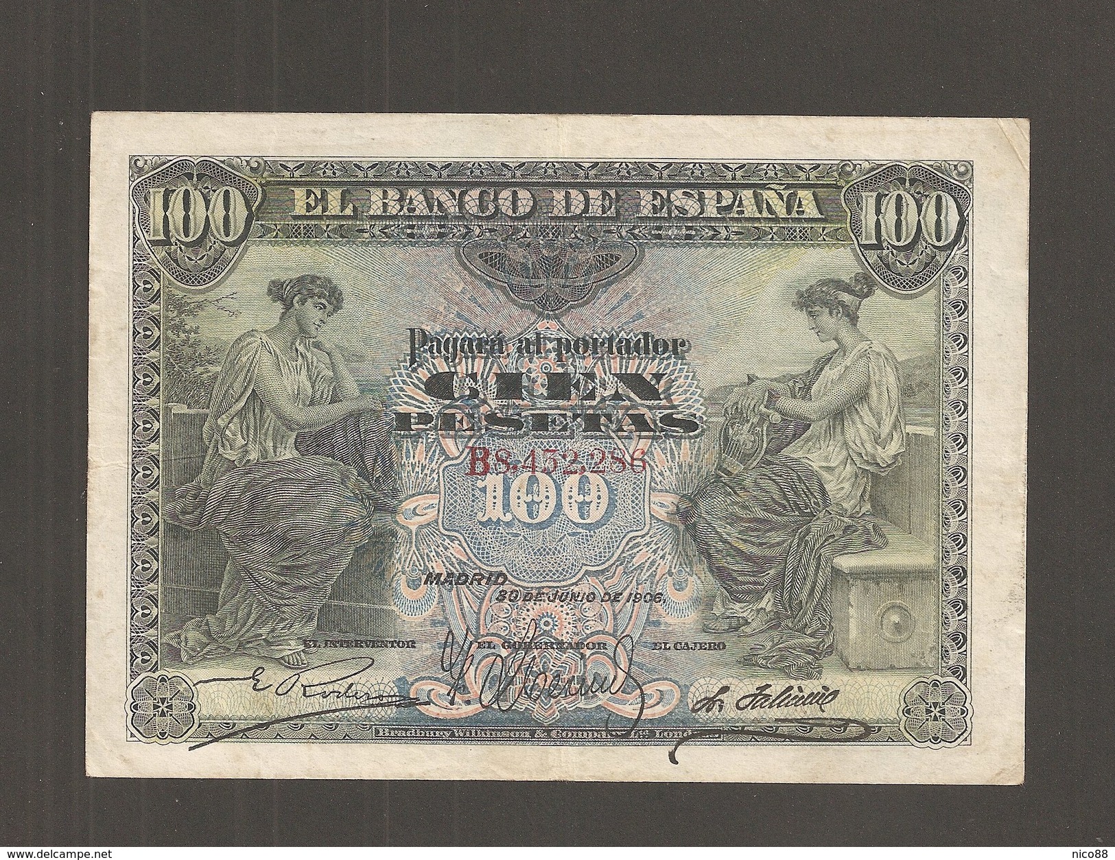 Billet De 100 Pesetas Banco De Espana Du 30.6.1906 Pick : 59 A  ( RARE ) - 100 Pesetas