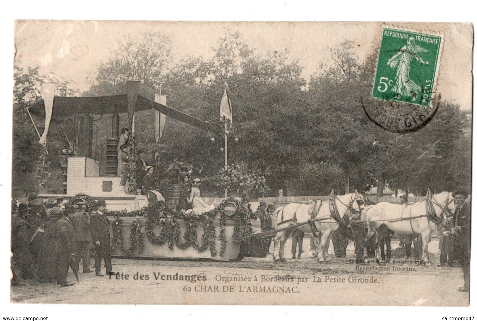 33 - Bordeaux . Fête Des Vendanges . " CHAR DE L'ARMAGNAC " - Réf. N°2587 - - Bordeaux