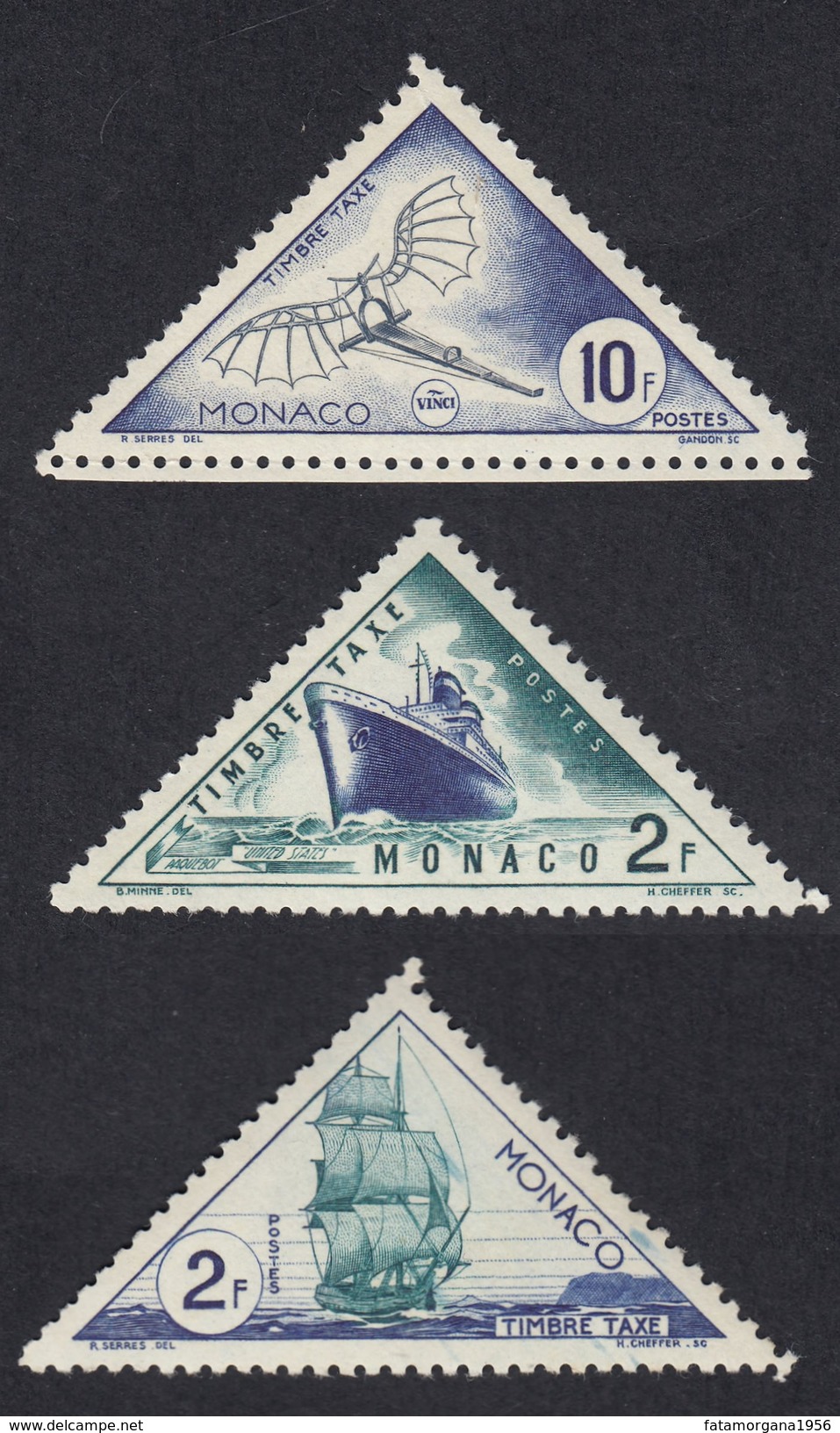 MONACO - 1953 -  Lotto 3 Valori Timbre-taxe Yvert 40,41 E 48, Nuovi MNH. - Strafport