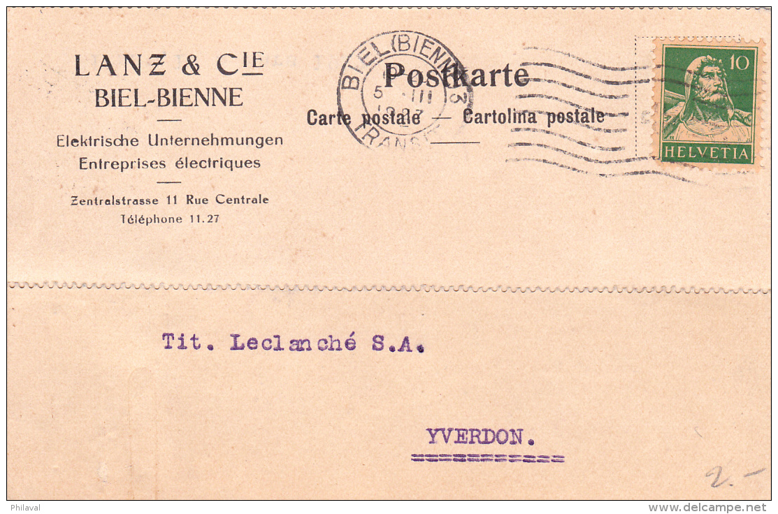 Carte Commerciale Réponse De La Firme Lanz &amp; Cie - Biel - Elektrische Unternehmungen - 1927 - Collections