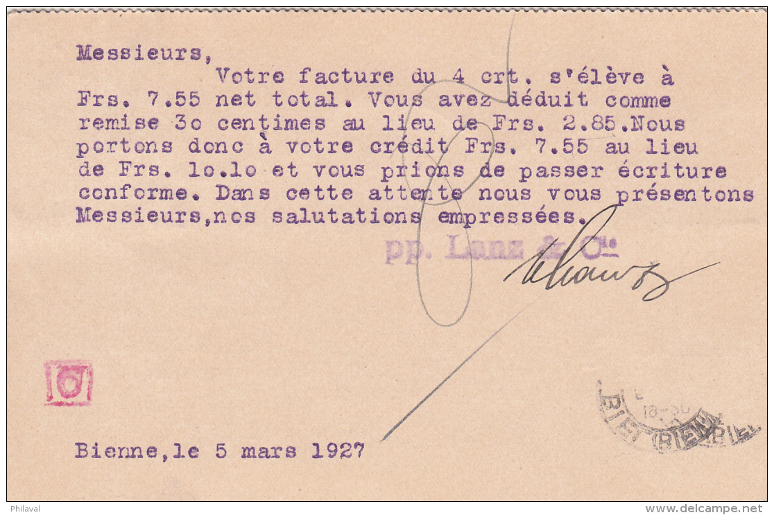 Carte Commerciale Réponse De La Firme Lanz &amp; Cie - Biel - Elektrische Unternehmungen - 1927 - Collections