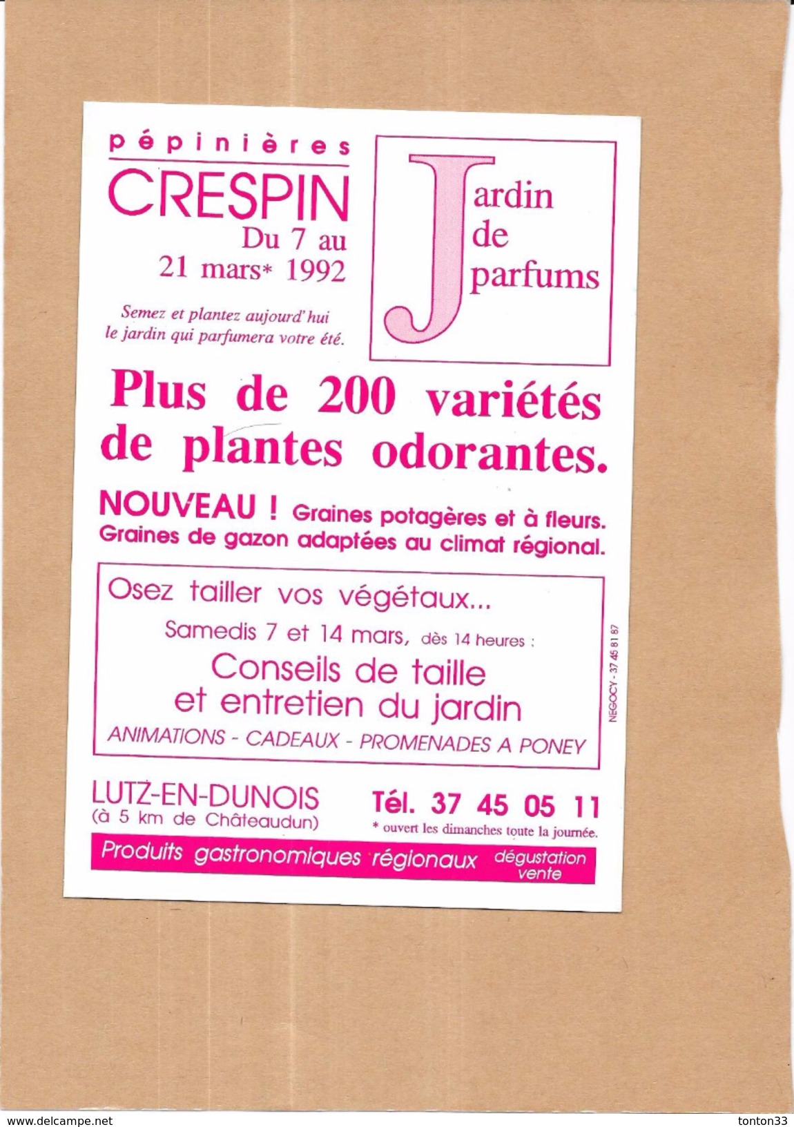 LUTZ EN DUNOIS - 28 - Carte PUB Pépinières CRESPIN - Jardin De Parfum  - ORL - - Autres & Non Classés