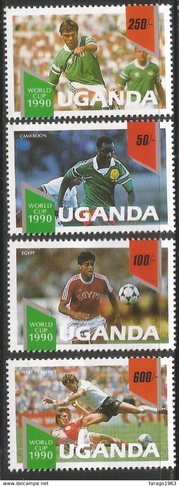 1990 Uganda World Cup Football Italy Scotland Sweden Complete Set Of 4 + 2 Souvenir Sheets  MNH - Uganda (1962-...)