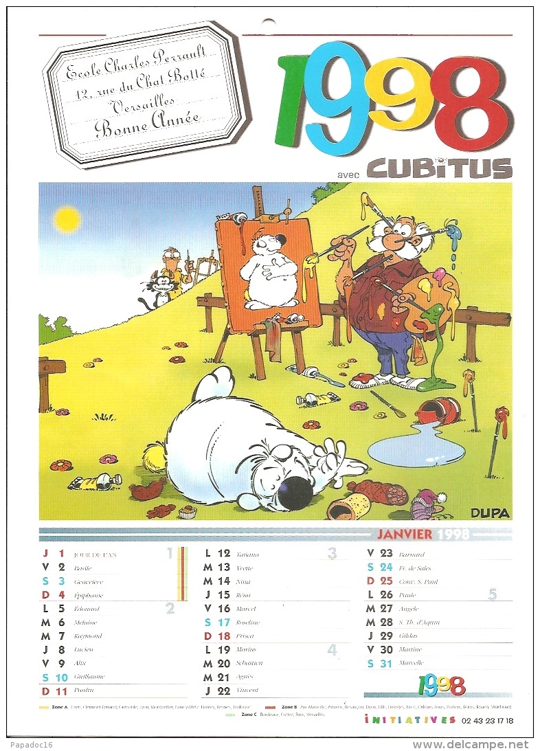 BD - Calendrier 1998 Avec Cubitus - Ill. Dupa - éd. Initiatives (7 Planches + Illustration De Couverture) - Agendas & Calendarios
