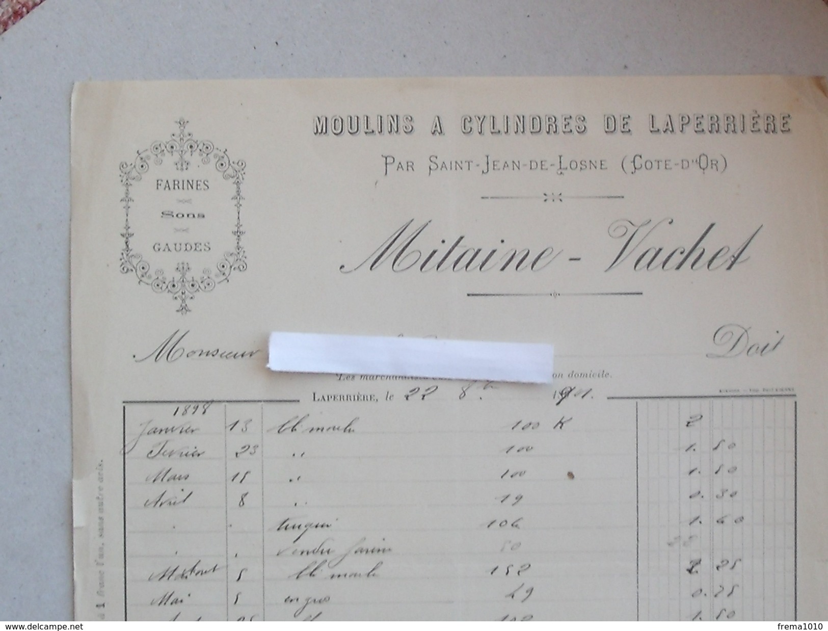 LAPERRIERE (21): Lot 3 Facture Différente 1892 à 1901 Moulin à Cylindre - MITAINE VACHET GUERITEY - Farine Son - LOSNE - 1900 – 1949