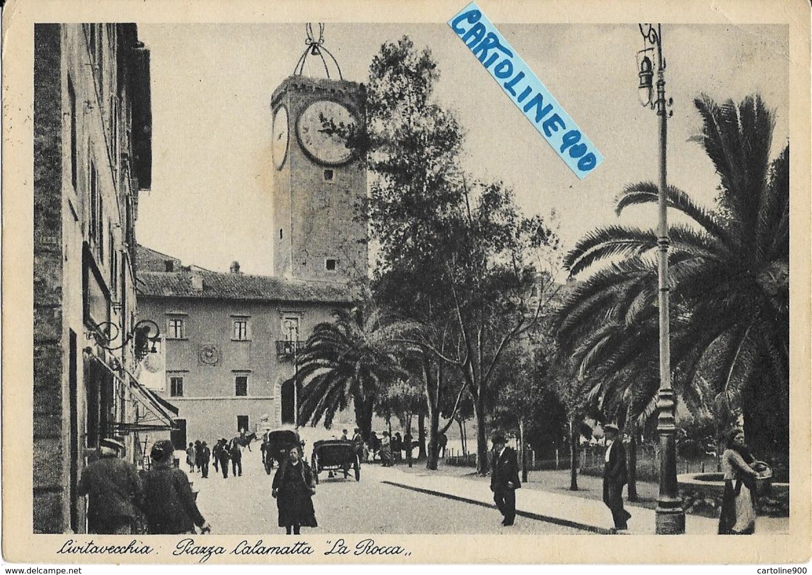 Lazio-civitavecchia Piazza Calamatta  Veduta La Rocca Persone Carrozze Animatissima Anni 30 - Civitavecchia