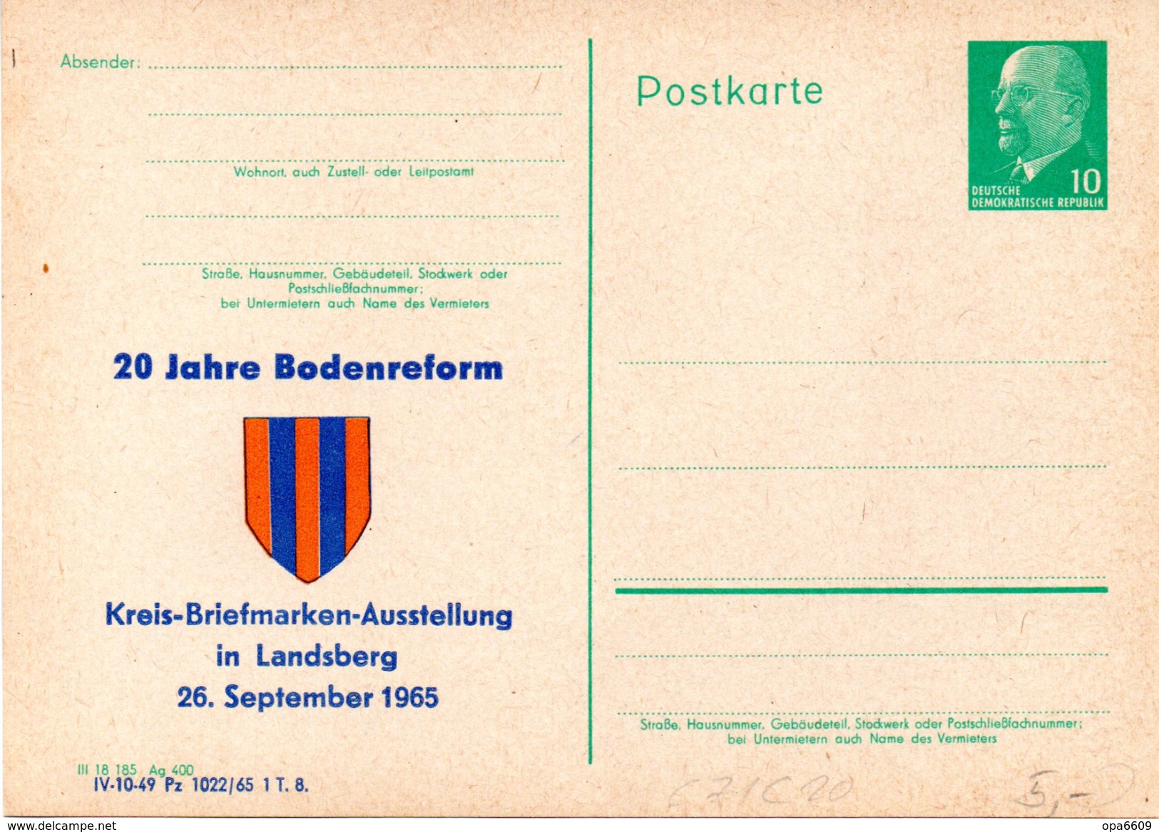 DDR Amtl. Ganzsachen M. Priv. Zudruck "Walter Ulbricht, 10Pf. Grün" P71/ C20, Ungebraucht - Postkarten - Ungebraucht