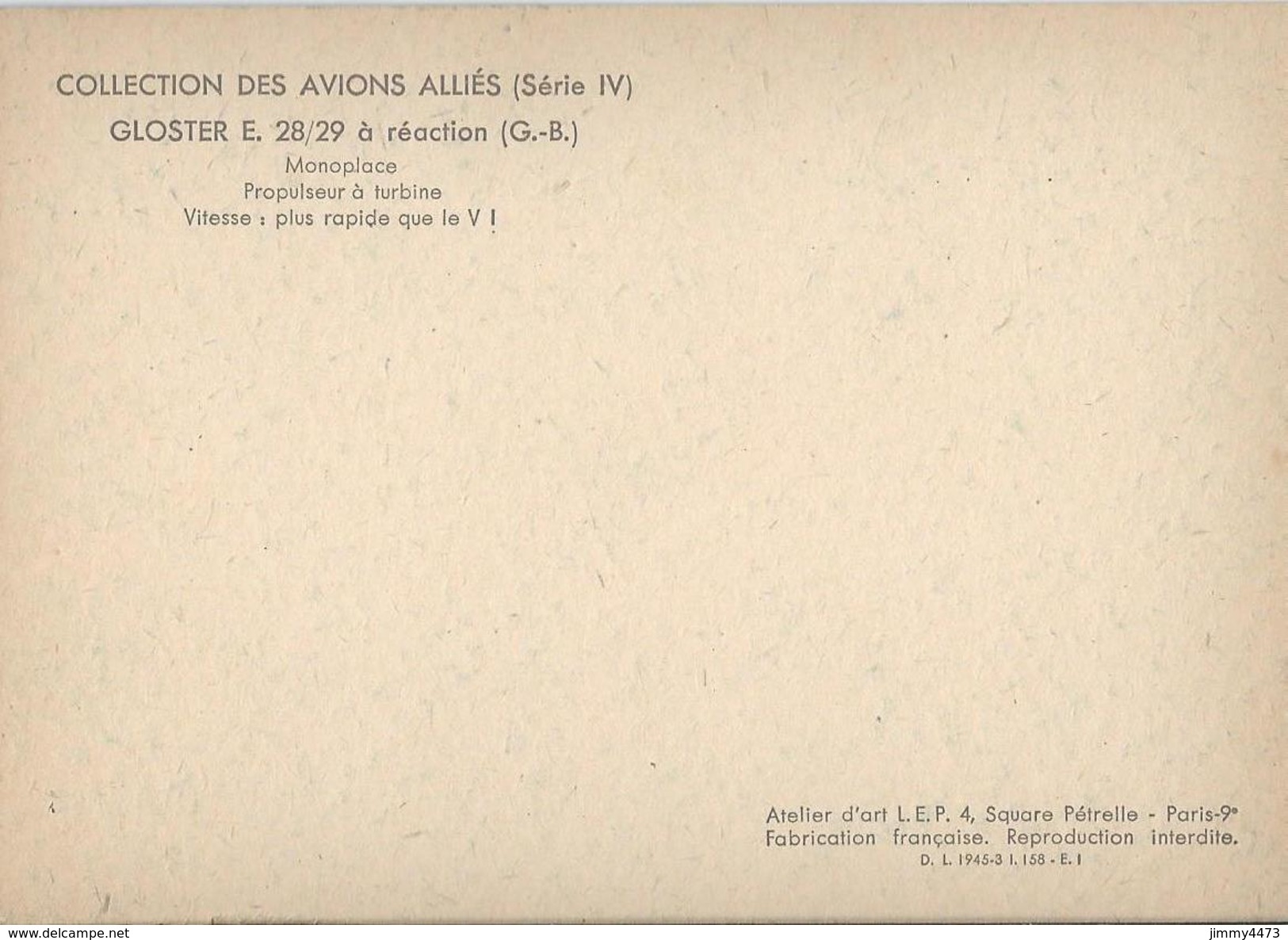 CPM - GLOSTER E. 28/29 à Réaction ( G.-B. ) COLLECTION DES AVIONS ALLIES - Edit. L. E. P. Paris - Scans Recto-Verso - 1939-1945: 2ème Guerre