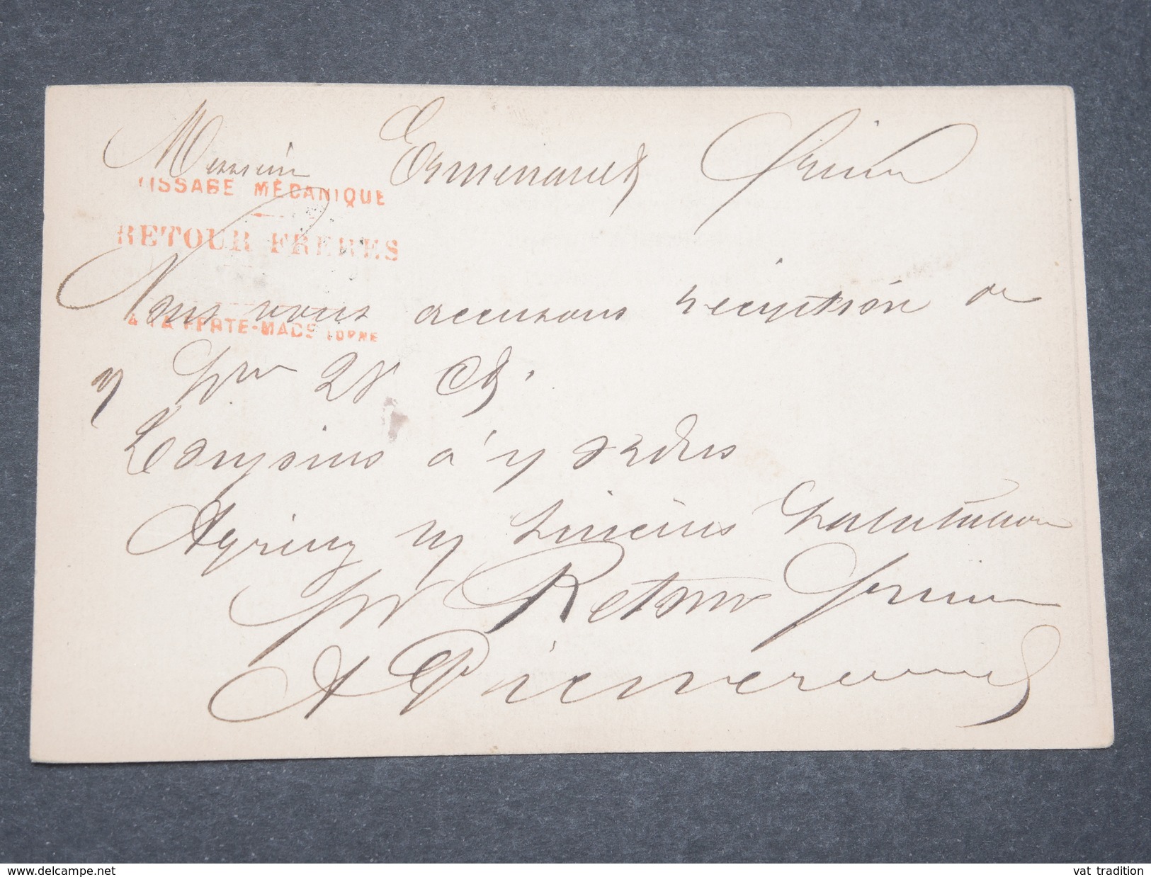 FRANCE - Carte Précurseur Commerciale De La Ferté Macé Pour Fresnay Sur Sarthe En 1874 , Affranchissement Cérès - L 7498 - Vorläufer